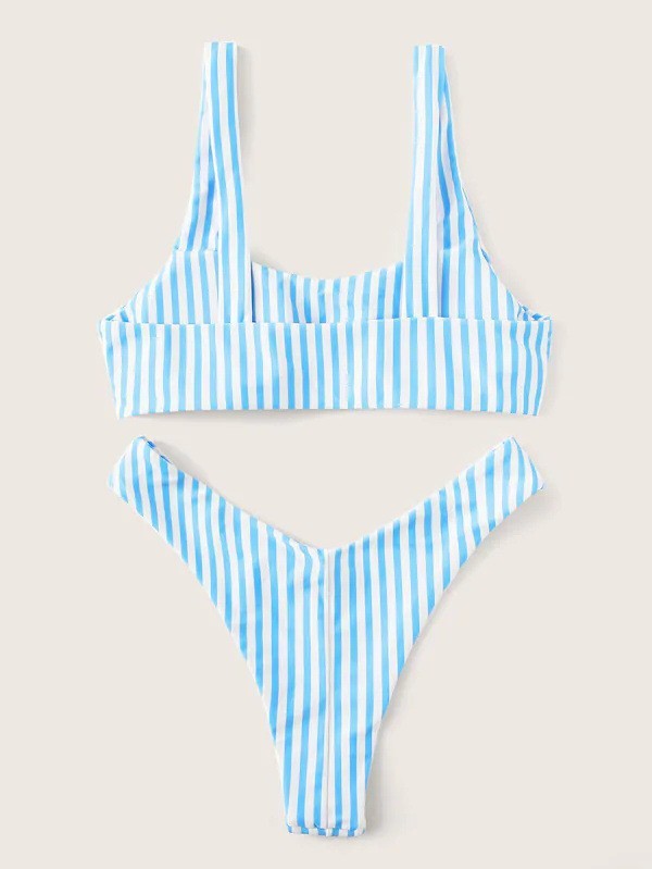 Striped printed bikini split swimsuit