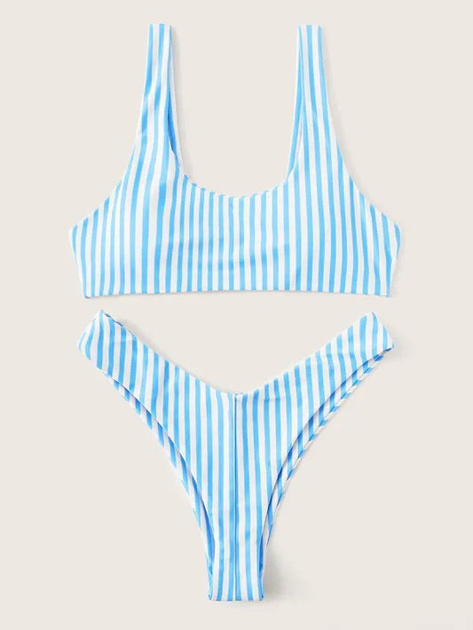 Striped printed bikini split swimsuit